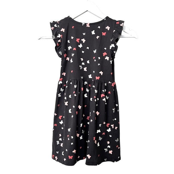 H&M Kids Butterfly Print Ruffle Sleeve Cotton Dress Black Silver Pink Sz 6X /7 - Picture 4 of 7